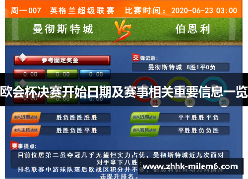 欧会杯决赛开始日期及赛事相关重要信息一览